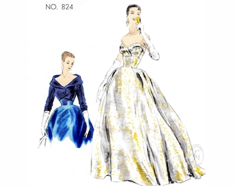 vintage sewing pattern 1950s 50s ball gown   // evening dress // strapless bustier // bolero jacket // Bust 30 32 34 36 38