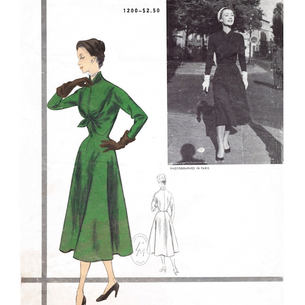 vintage sewing pattern 1950s 50s dress pattern reproduction  // hourglass waist new look // full skirt // Bust 34