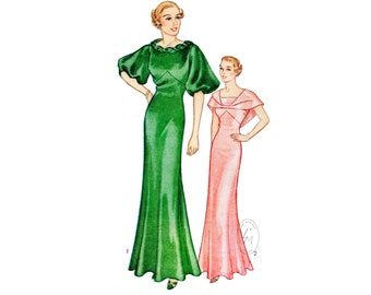 1930s 30s evening gown 3 styles / wide sleeves / draped cowl neckline / vintage sewing pattern reproduction / bust 32 34 36 38 40