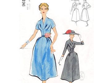 vintage sewing pattern 1950s afternoon dress sewing pattern  // new look fitted waist // retro style // bust 36