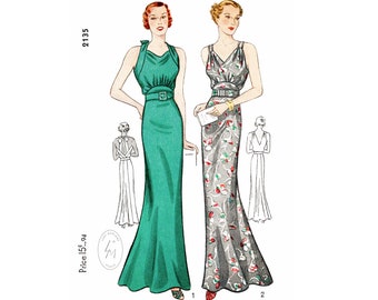 vintage sewing pattern 1930s 30s evening // reproduction  // 2 styles // t straps// draped neckline // bust 34 36 38 40 42/ 1930