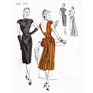 1940 vintage sewing pattern 1940s evening cocktail dress // reproduction  // draped bustle // bows gathers // bust 30 32 34 36 38