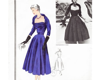 vintage sewing pattern 1950s 50s cocktail dress //   // square neckline // full swing skirt // Bust 34