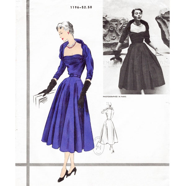 vintage sewing pattern 1950s 50s cocktail dress //   // square neckline // full swing skirt // Bust 34