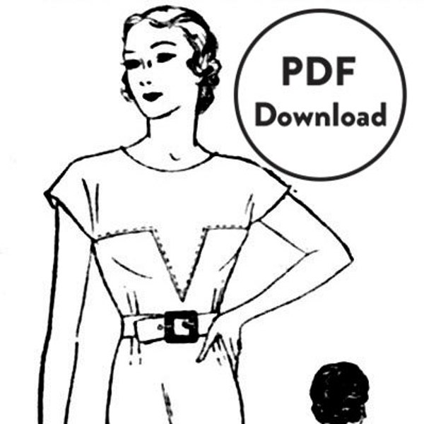 vintage sewing pattern Vintage Sewing Pattern 1930s 30s day dress art deco style frock bust 38 b38 Instant Download