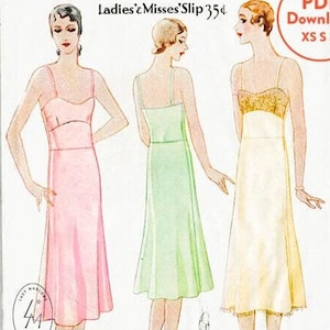 XS S M modello di cucito vintage anni &#39;20 modello di cucito lingerie anni &#39;20 lingerie sottoveste in pizzo negligé PDF Download immediato