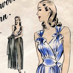 1940 30s 1930s 40s 1940s vintage lingerie sewing pattern gown negligee bow detail PICK YOUR SIZE Bust 32 34 36 38 40