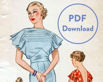 vintage Schnittmuster vintage Schnittmuster 30er Jahre 1930er Jahre Abendkleid Hochzeit Abend oder Nachmittags Kleid Büste 34 PDF Download