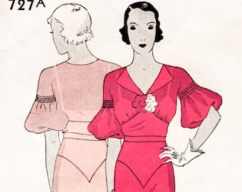 vintage sewing pattern 1930s 30s vintage evening gown sewing pattern cocktail dress frock bust 32 b32 reproduction/ 1930