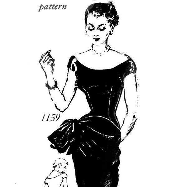 vintage sewing pattern 1950s 50s wiggle dress pattern side gather bow evening formal PICK YOUR SIZE Bust 32 34 36 38 40 vintage sewing repro