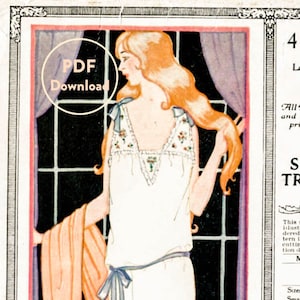 vintage sewing pattern 1920s 20s vintage lingerie sewing pattern slip dress night gown hand embroidery size M bust 36 - 38 Instant Download