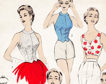 vintage sewing pattern 1950s 50s   4 styles bustier crop top halter Bust 32 34 36 38