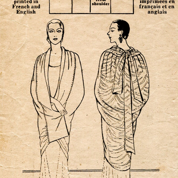 vintage sewing pattern 1920s 20s  cocoon cape shawl wrap flapper evening bust 30 32 34 36 38 reproduction