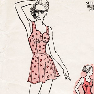 vintage sewing pattern 1940s 40s reproduction  beachwear playsuit romper bathing suit flared skirt sweetheart neckline bust bust 36 b36