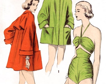 vintage sewing pattern 1950s 50s pin up swimsuit beachwear bathing suit sewing pattern PICK YOUR SIZE bust 30 32 34 36 38