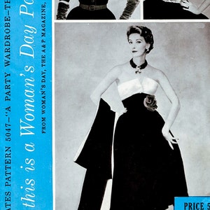 vintage sewing pattern 1950s 50s evening ball gown  cocktail dress 3 styles bustier halter blouse Bust 36 B36  reproduction