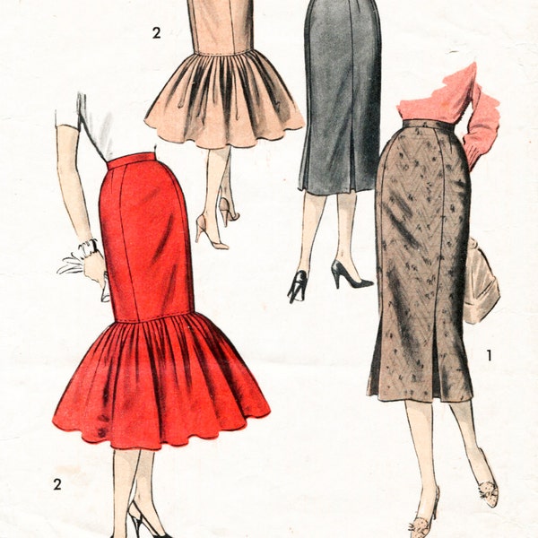 patron de couture vintage années 1950 années 50 jupe femme soirée cocktail taille moyenne grande taille 30