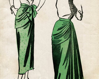1940 vintage sewing pattern 1940s 40s vintage skirt women's sewing pattern draped panel evening cocktail size medium waist 28