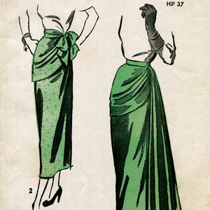 1940 vintage sewing pattern 1940s 40s vintage skirt women's sewing pattern draped panel evening cocktail size medium waist 28