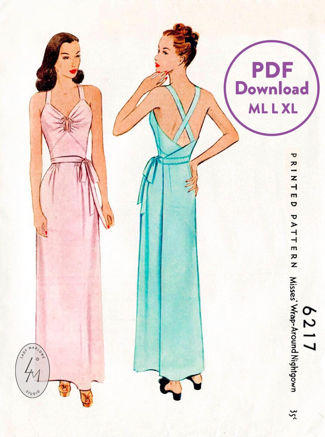 ML L XL Vintage Sewing Pattern 1940s 40s Vintage Dress Sewing Pattern ...