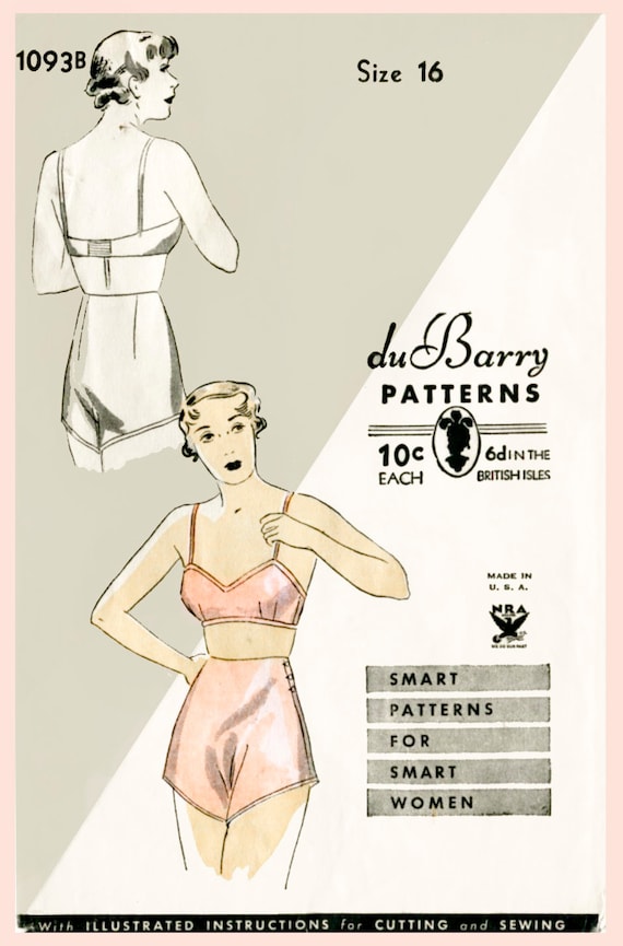 vintage sewing pattern vintage sewing pattern 1940s 40s lingerie bra  bralette & tap shorts bust 34 b34 reproduction