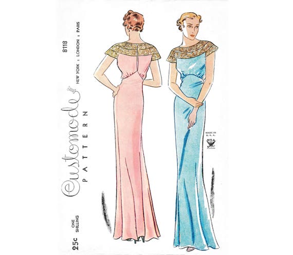 Vintage Sewing Pattern 1930s 30s Evening Dress Dinner Gown / / Draped  Sleeves / Art Deco Style / Bust 32 34 36 38 40 42/ 1930 - Etsy