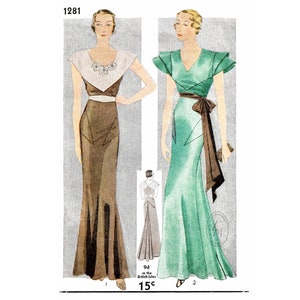 vintage sewing pattern 1930s 30s evening dress dinner gown / / art deco seams / bust 32 34 36 38 40 42/ 1930 image 1