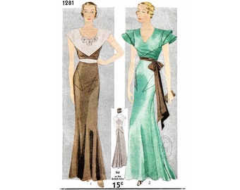 vintage naaipatroon jaren '30 jaren '30 avondjurk avondjurk / / art-deco naden / buste 32 34 36 38 40 42/1930