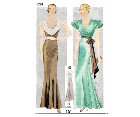 Vintage Sewing Pattern 1930s Evening Gown / Reproduction / Wedding
