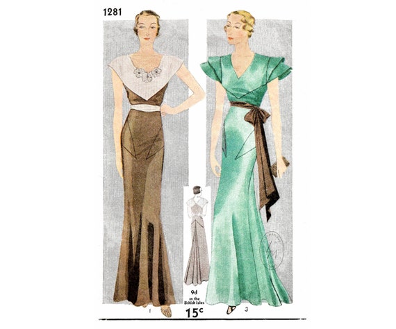 Vintage Sewing Pattern 1930s Evening Gown / Reproduction / Wedding