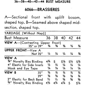 Puede incluir: Un patr&oacute;n de costura en blanco y negro para un sujetador, con instrucciones para cortar y coser en diferentes tama&ntilde;os. El patr&oacute;n incluye medidas para tallas de pecho de 91,4 a 111,8 cm.