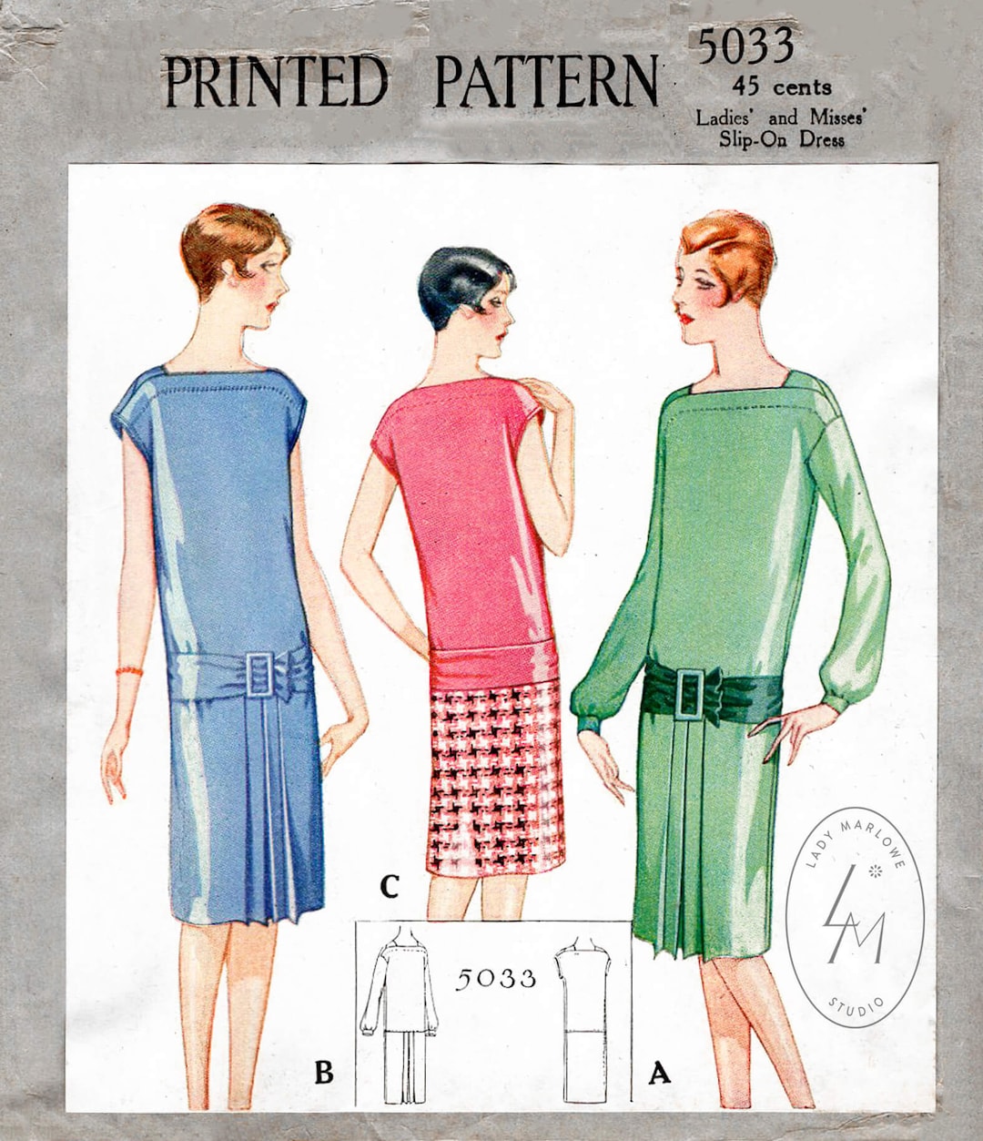 1920s Dress Pattern / Drop Waist Slip on Dress / Bateau Neckline / Cap  Sleeves or Long Sleeves French & English Reproduction - Etsy