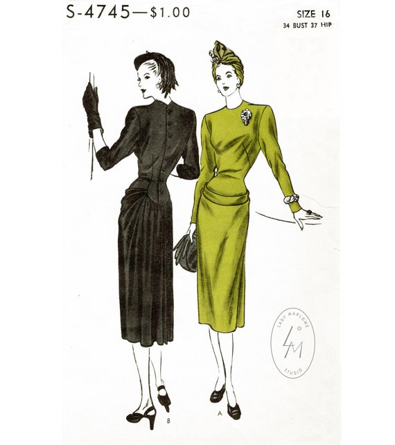 1940 Vintage Sewing Pattern 1940s Dress // Draped Bustle // Afternoon  Cocktail // Film Noir // Bust 34 - Etsy