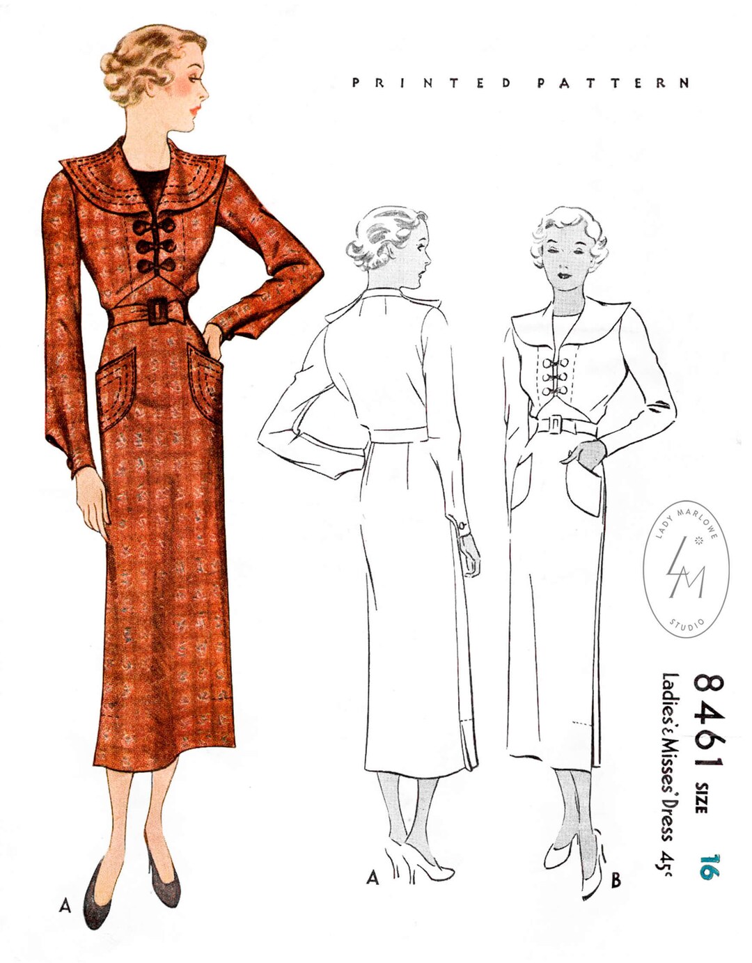 Vintage Sewing Pattern 1930s 30s Dress Pattern // Reproduction // Round ...