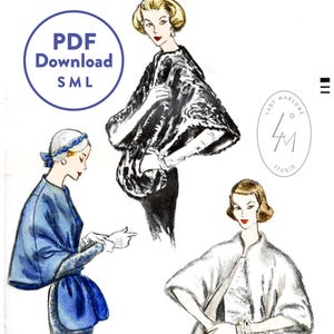 Small Medium Large vintage sewing pattern 1950s 50s  Cape Shawl Evening or Day Instant Download