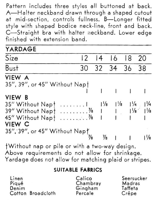 Vintage Sewing Pattern 1950s 50s / Crop Top Bra Bikini Top Halter Bustier  Scoop Neck Blouse / Bust 32 B32 Reproduction -  Canada