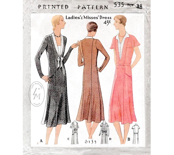 Vintage Sewing Pattern Reproduction / 1930s Day Dress 4 Styles / Flutter  Sleeves / Tie Collar / Bust 38 -  New Zealand