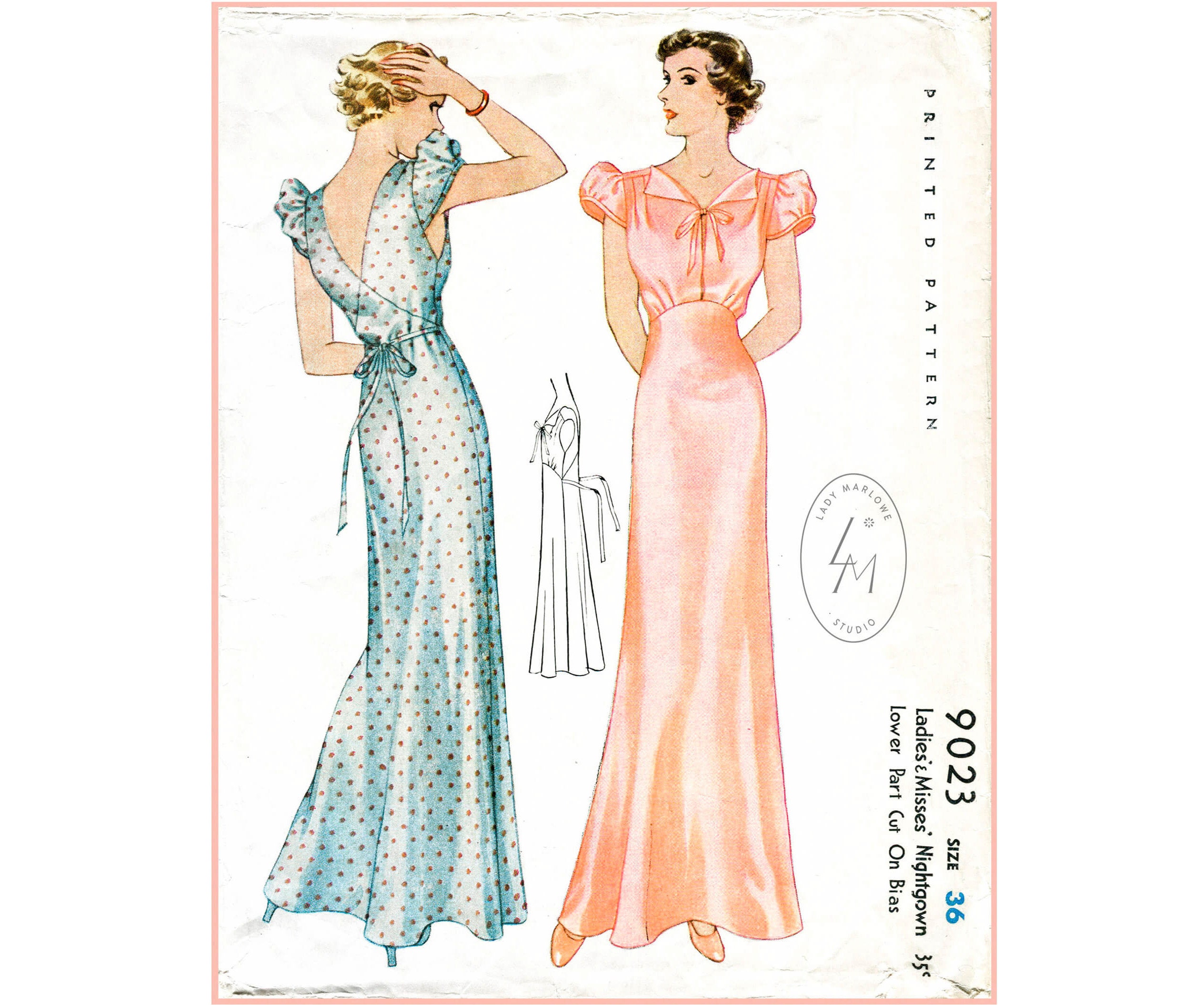 1930s Vintage Sewing Pattern 30s Puff Sleeve Evening Slip Dress Tie Back  Lingerie Night Gown Bust 36 Reproduction - Etsy