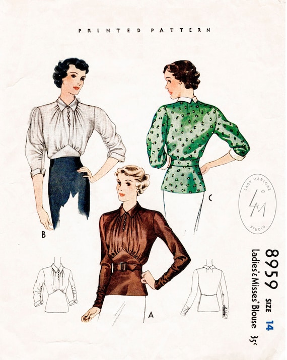 Anni/'30 vintage CUCITO modello B34 Abito Sera R952