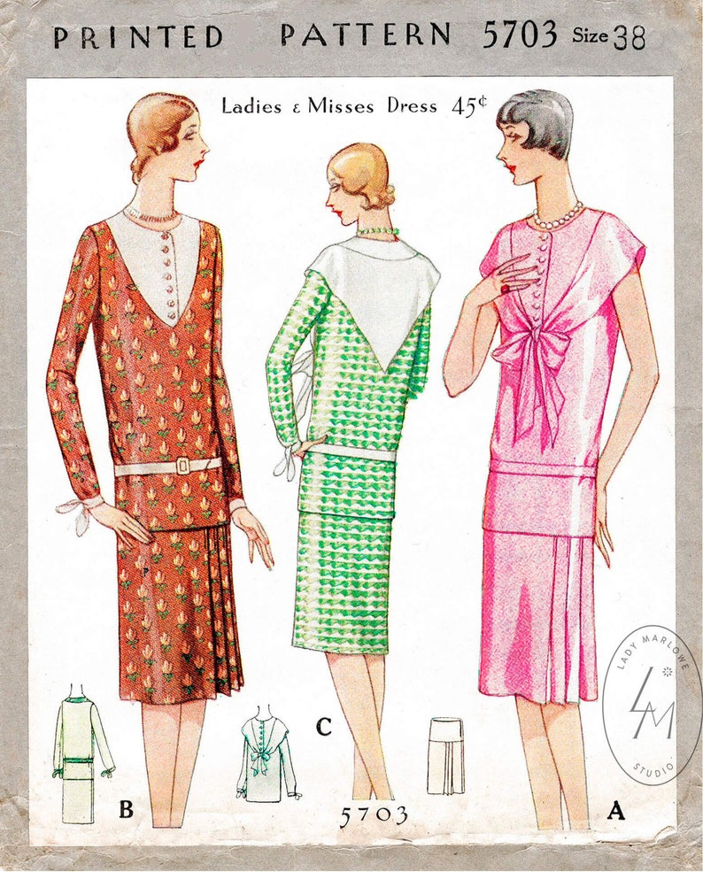 Vintage sewing pattern 1920s 20s flapper dress drop waist | Etsy