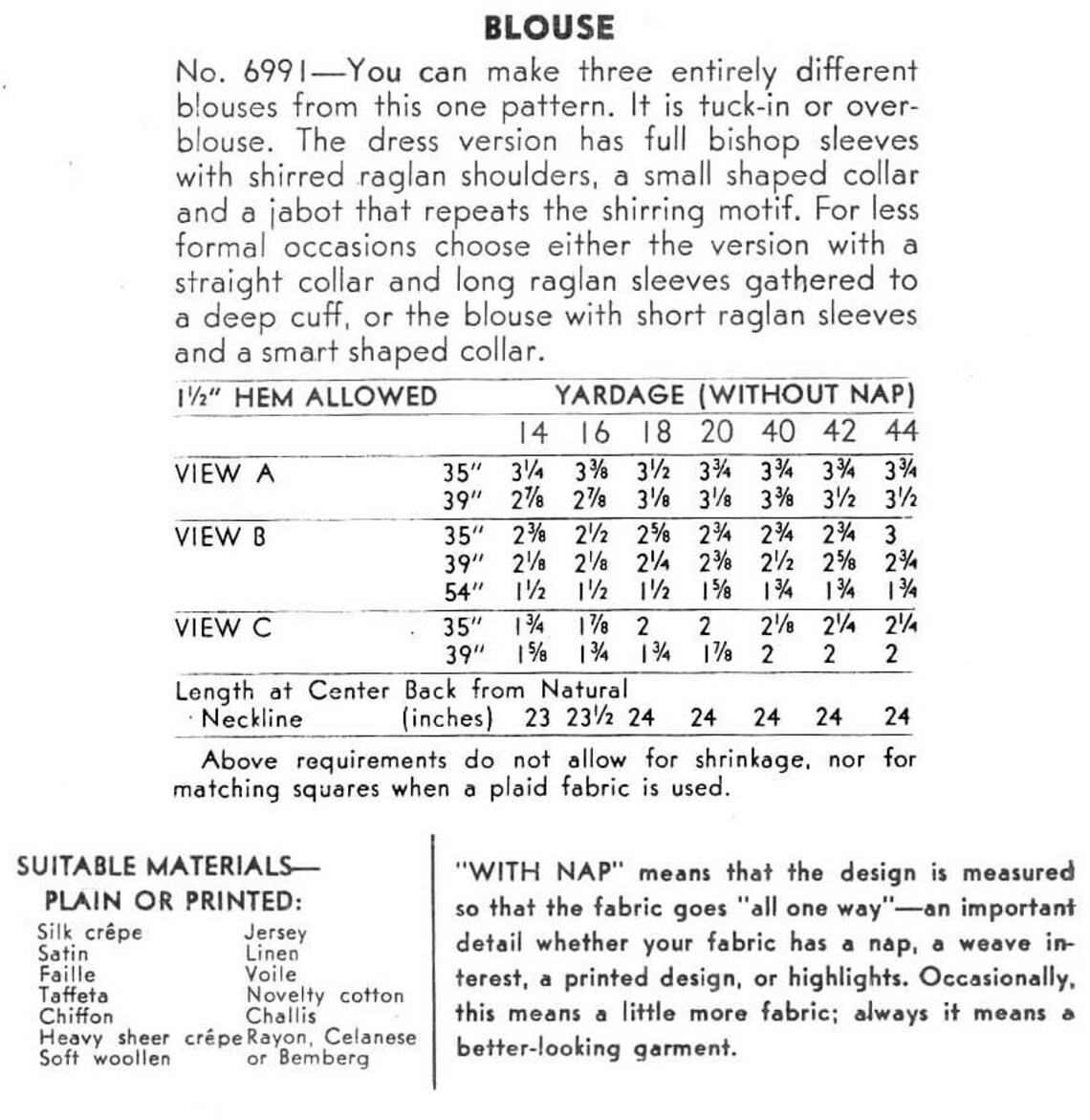 Vintage Sewing Pattern 1930s 30s Blouse 3 Styles / Reproduction ...