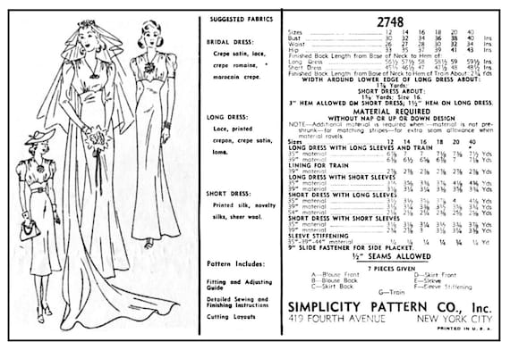 Patron de couture vintage années 30 années 1930 robe vintage motif de  couture mariage mariée soir ou après-midi robe buste 36 reproduction -   Canada