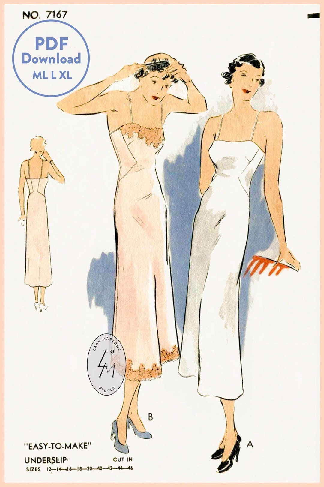 ML L XL Vintage Sewing Pattern 1930s 30s Vintage Lingerie Sewing ml-l-xl-vintage-sewing-pattern-1930s-30s-vintage-lingerie-sewing