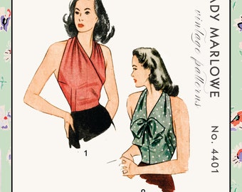 1940 vintage sewing pattern Vintage Sewing Pattern 1940s 40s Halter blouse 2 styles Pussycat Bows // PICK YOUR SIZE Bust 32 34 36 38 40