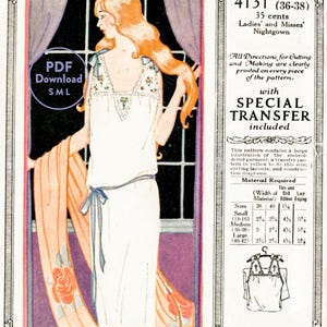 S M L vintage sewing pattern 1920s 20s vintage lingerie sewing pattern slip dress night gown hand embroidery PDF Instant Download