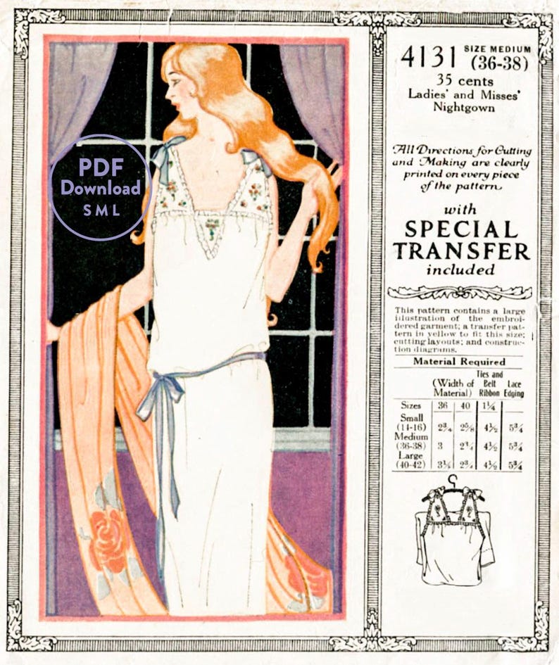 S M L Vintage Sewing Pattern 1920s 20s Vintage Lingerie Sewing Pattern ...