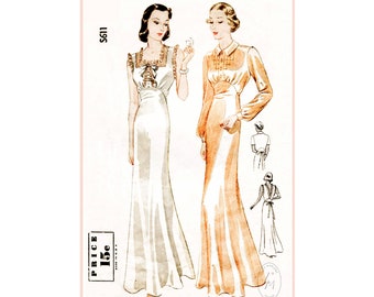 vintage sewing pattern 1930s 30s  gown negligee lingerie Bust 34 B34 Bust 36 B36 reproduction