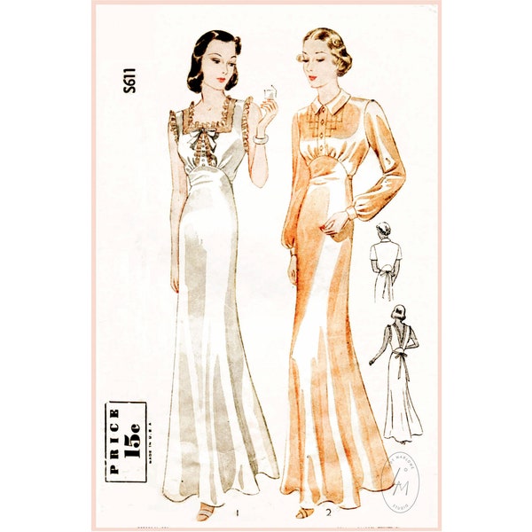 vintage Schnittmuster 1930er Jahre 30er Kleid Negligee Unterwäsche Büste 34 B34 Büste 36 B36 Reproduktion