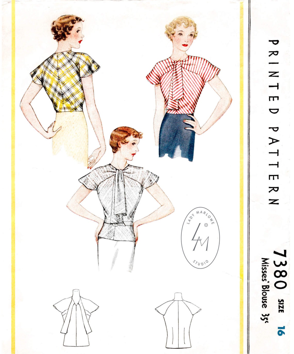 Vintage Sewing Pattern 1930s 30s Pattern Misses Women's Blouse Dolman ...
