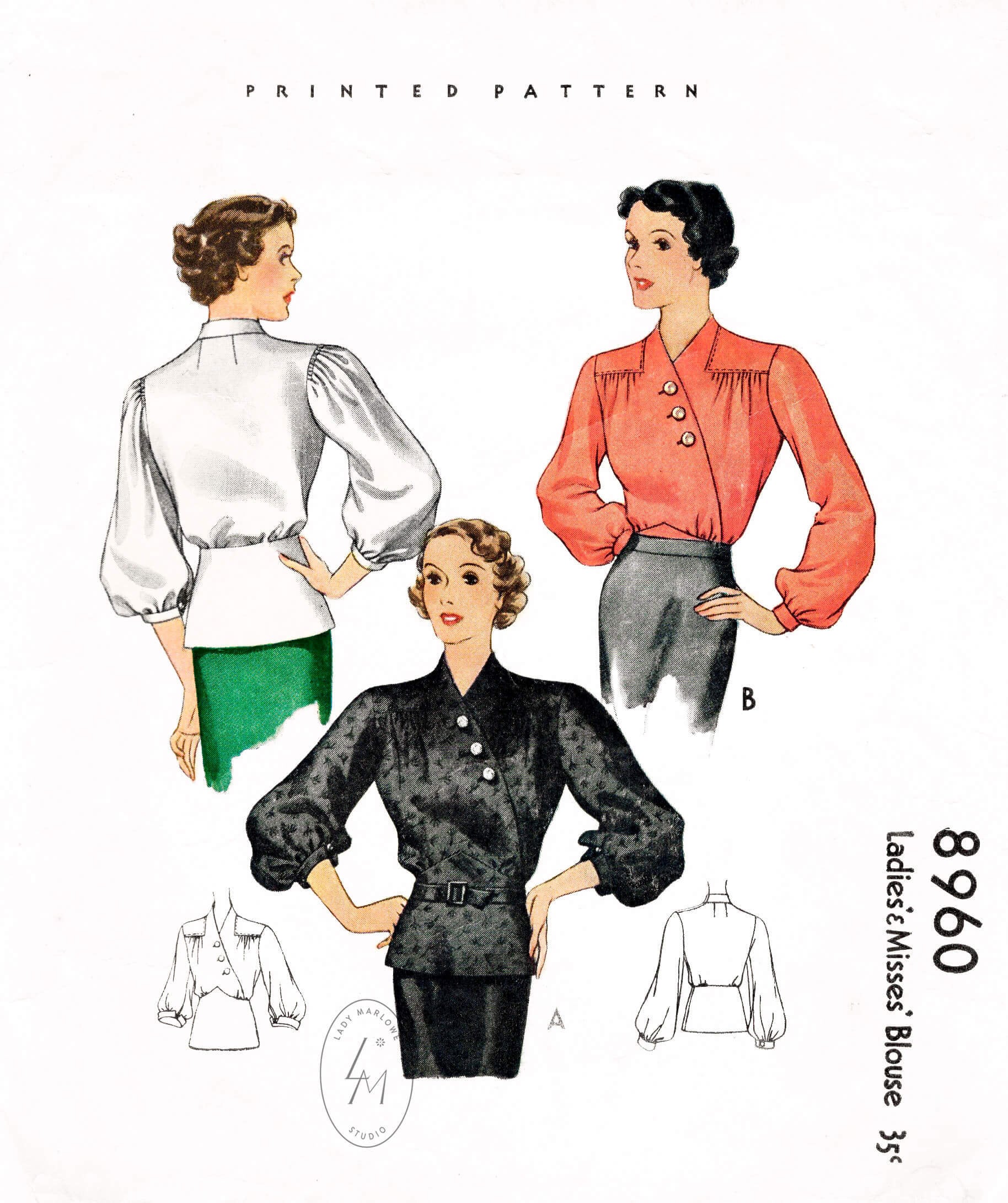 Vintage Sewing Pattern 1930s 30s Blouse Pattern / Lantern Sleeves ...